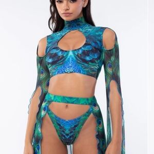 Peacock Feather Print Women Intimates Set